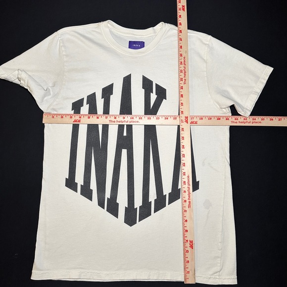 INAKA Mens T Shirt XL Cream Streetwear Fashion Tee - Picture 8 of 10